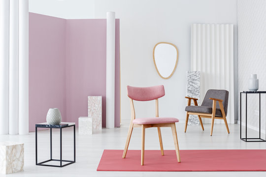 Pink chair in luxurious interior