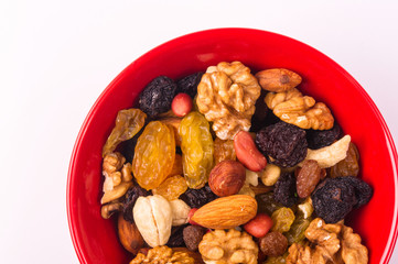 different mixed nuts and raisins