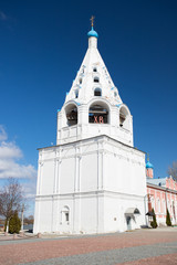 Fototapeta na wymiar Cathedral Bell Tower On Cathedral Square On Blue Sky In Spring In Kolomna, Russia.