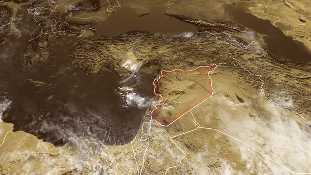 Cartina Siria e confini, cartina fisica Medio Oriente, penisola arabica, cartina con rilievi e montagne e mar Mediterraneo