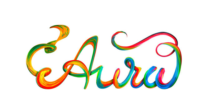 Aura colorful text, lettering design on white