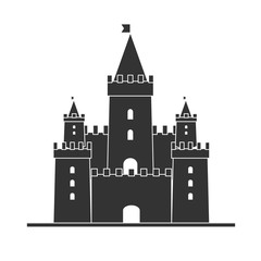 Obraz premium Medieval castle icon vector. Castle tower silhouette in a flat style. Knights, royal, princess castle sign.