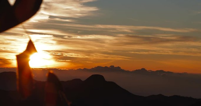 Sunrise on the mountain Sri Pada Adam's Peak. in slow motion