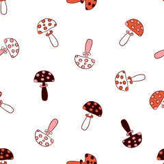 Fotobehang Seamless pattern of multicolored cartoon  mushrooms © kolibrico
