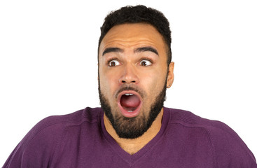 Young black nervous man in fear isolated on white background