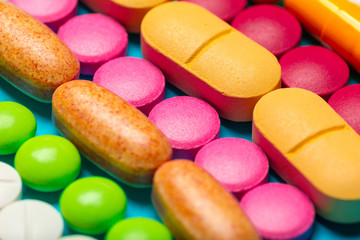 different medicine drugs, pills, tablets.