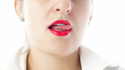 Closeup isolated photo of sexy female lips and tongue
