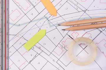  architectural plans with drawing accessories