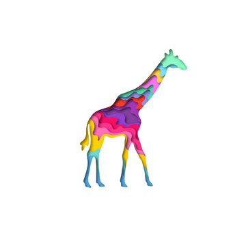 Paper cut giraffe, safari animals shape 3D origami. Trendy concept fashion design. Vector ilusstration