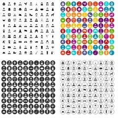 100 folk icons set vector in 4 variant for any web design isolated on white