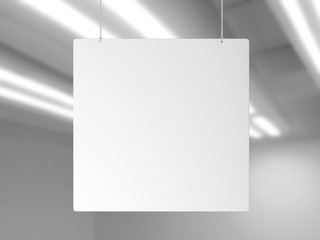 Blank White Advertising ceiling Promotional Advertising dangler for design presentation . 3d render illustration.