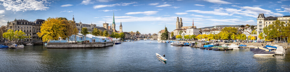 Zürich Stadtpanorama als Panorama Hintergrund - obrazy, fototapety, plakaty