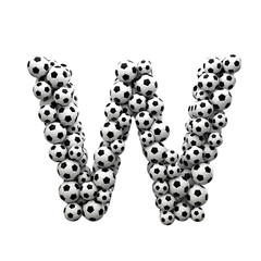 Capital letter W font made from a collection of soccer balls. 3D Rendering