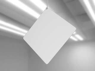 Blank White Advertising ceiling Promotional Advertising dangler for design presentation . 3d render illustration.