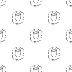 Seamless pattern of cartoon outline sheep