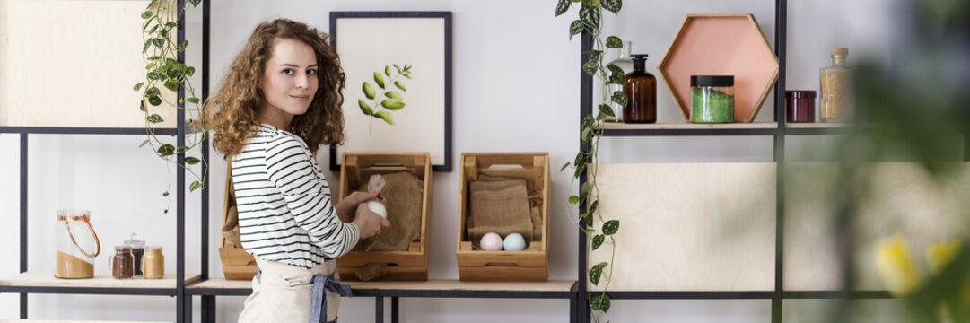 Smiling Saleswoman Of Natural Cosmetics