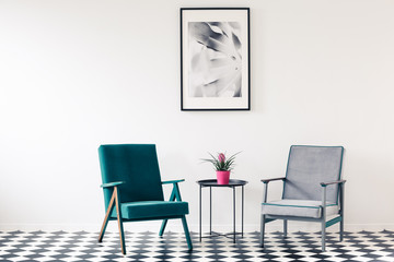 Retro armchairs in minimalist interior