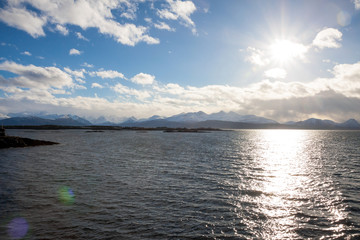 Fjord in Norway - nature background, view from ferry deck