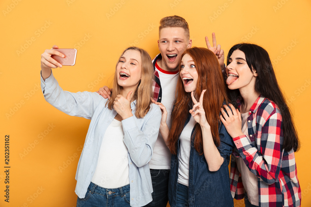 Canvas Prints group of joyful school friends taking a selfie