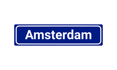 Blue And White City Sign Of Amsterdam