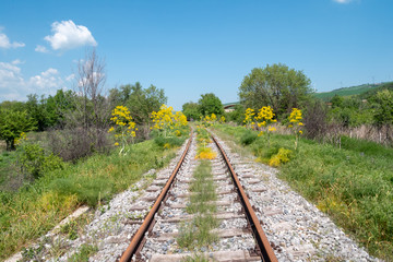 walking along abandoned railway track in Irpinia, Italy