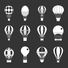 Air ballon icon set vector white isolated on grey background 