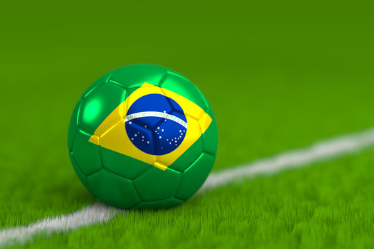 Soccer Ball With Brazilian Flag 3D Render