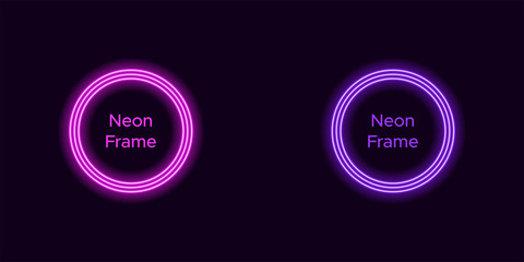 Neon circle frame in purple and violet color
