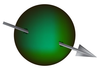 Green Sphere and arrow on white background