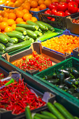 Variety of Fruits and Vegetables At Storefront on Market.