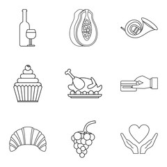 Love celebration icons set. Outline set of 9 love celebration vector icons for web isolated on white background
