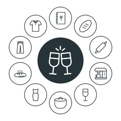 food, clothes, drinks Infographic Circle outline Icons Set. Contains such Icons as  wineglass,  polo,  beautiful,  bakery,  template,  hot,  gas,  food,  recipe and more. Fully Editable. Pixel Perfect