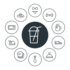 food, clothes, drinks Infographic Circle outline Icons Set. Contains such Icons as  background,  fashion, tie,  lunch, fashion,  modern,  beach,  footwear, ice and more. Fully Editable. Pixel Perfect