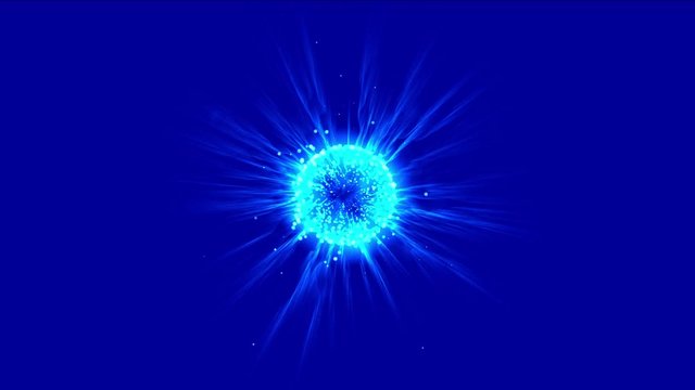 4k Blue flare ball fiber optic laser flying particles energy tech background.