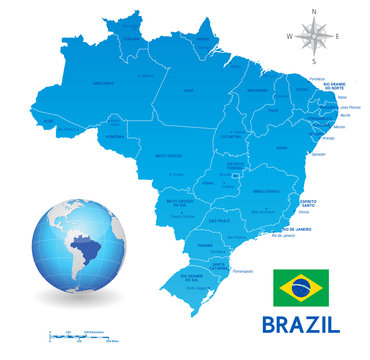 Blue Administrative Brazil Vector Map