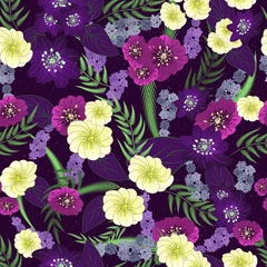 Foto op Plexiglas Seamless texture. Multicolor pattern of  flowers and leaves. © vectorjazz