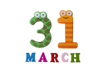 March 31 on white background, numbers and letters.