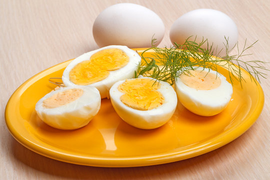 Half cooked eggs on a plate