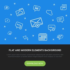 cloud and networking, chat and messenger, email outline vector icons and elements background concept on blue background.Multipurpose use on websites, presentations, brochures and more