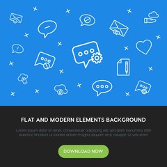cloud and networking, chat and messenger, email outline vector icons and elements background concept on blue background.Multipurpose use on websites, presentations, brochures and more