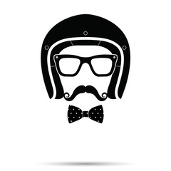 Helmet, Glasses , Bowtie and Mustache man Set. Vector illustrati
