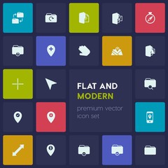 Modern Simple Set of location, folder, cursors Vector fill Icons. Contains such Icons as  up,  document, folder,  arrow, hospital,  template and more on dark background. Fully Editable. Pixel Perfect