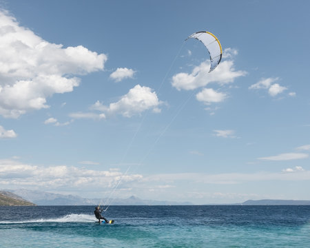 Adult male enjoys water sports on the Adriatic Sea