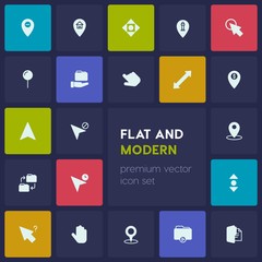 Modern Simple Set of location, folder, cursors Vector fill Icons. Contains such Icons as  background, cursor,  modern,  white,  map,  bank and more on dark background. Fully Editable. Pixel Perfect