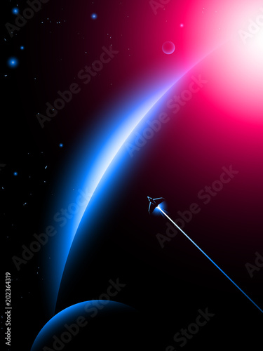 Spaceship Planets And Stars Space Exploration Vector