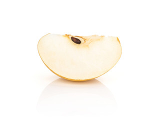 One Chinese golden pear slice Nashi variety isolated on white background.
