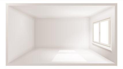 Empty Room Vector. White Wall. Plastic Window. Three Dimensional Interior. Indoor Design. 3d Realistic Apartment. Illustration