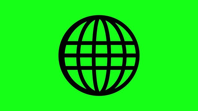 Globe Icon 360 in green screen. Parallels and Meridians.