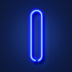 Letter I realistic glowing blue neon letter against a blue background