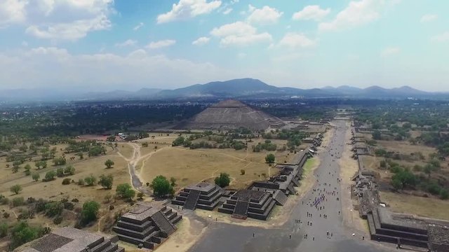 Aerial view of the "Sun pyramid" in the ceremonial complex of Teotihuacan in Estado de Mexico, Mexico. (TAKE 3)